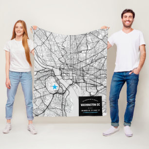 Washington, DC. City Map + Mark Your Location Fleece Blanket