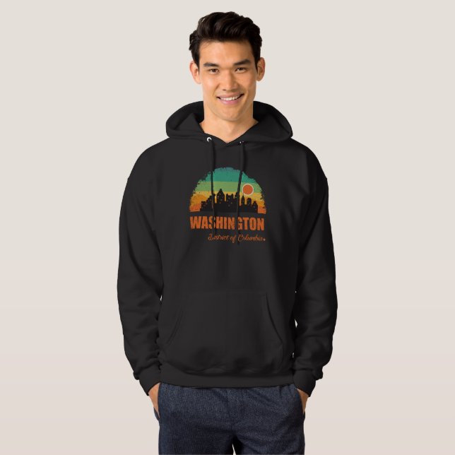 Washington DC City Skyline Vintage Retro Sunset Hoodie (Front Full)