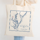 Washington DC Elegant Navy Wedding Welcome Tote Bag<br><div class="desc">Celebrate your Washington, DC wedding with our stylish navy blue Chesapeake Bay map-themed wedding favour tote bags, perfect for venues like The Hay-Adams, The Willard InterContinental, Meridian House, The Mayflower Hotel, National Museum of Women in the Arts, DAR Constitution Hall, and Sequoia. These tote bags are ideal for carrying essentials...</div>
