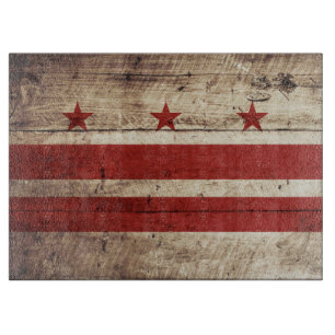 Washington DC Flag on Old Wood Grain Cutting Board