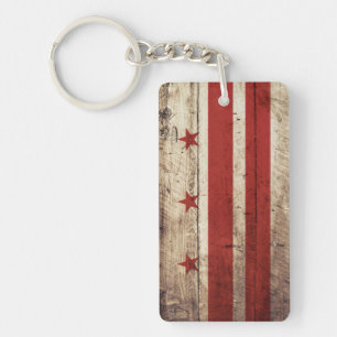 Washington DC Flag on Old Wood Grain Key Ring