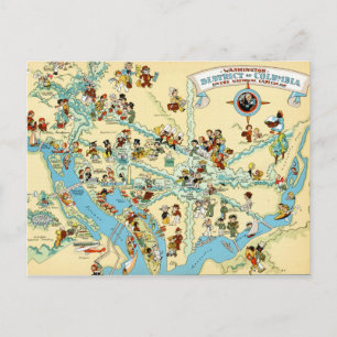 Washington, DC.  Funny VintageMap Postcard