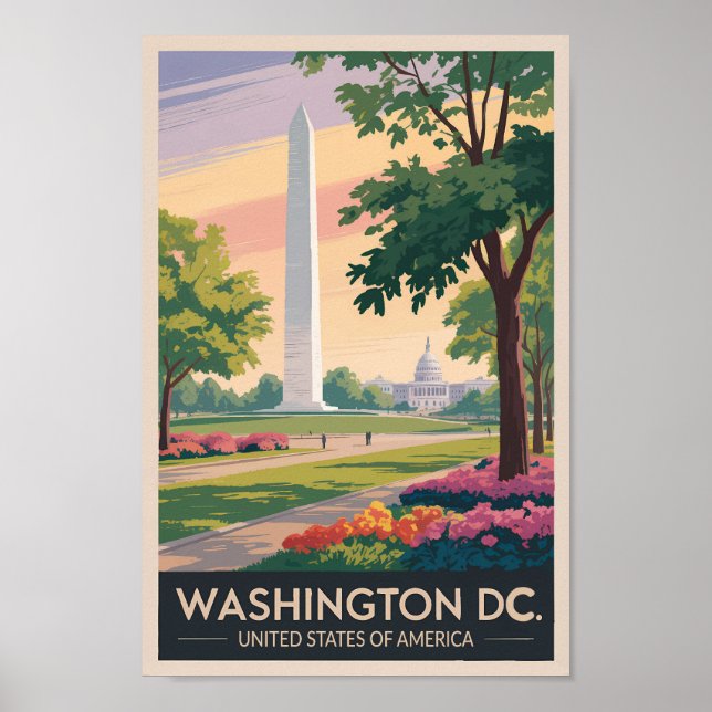 Washington DC Illustration Travel Art Vintage Poster (Front)