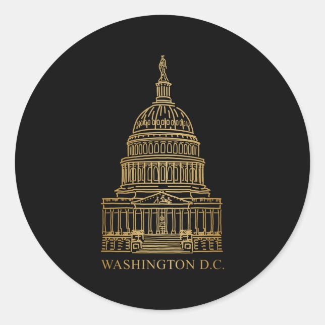 Washington Dc Landmark Capitol Hand Drawing Classic Round Sticker (Front)