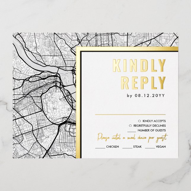 Washington, DC. Love Locator | RSVP Reply Foil Invitation Postcard (Front)