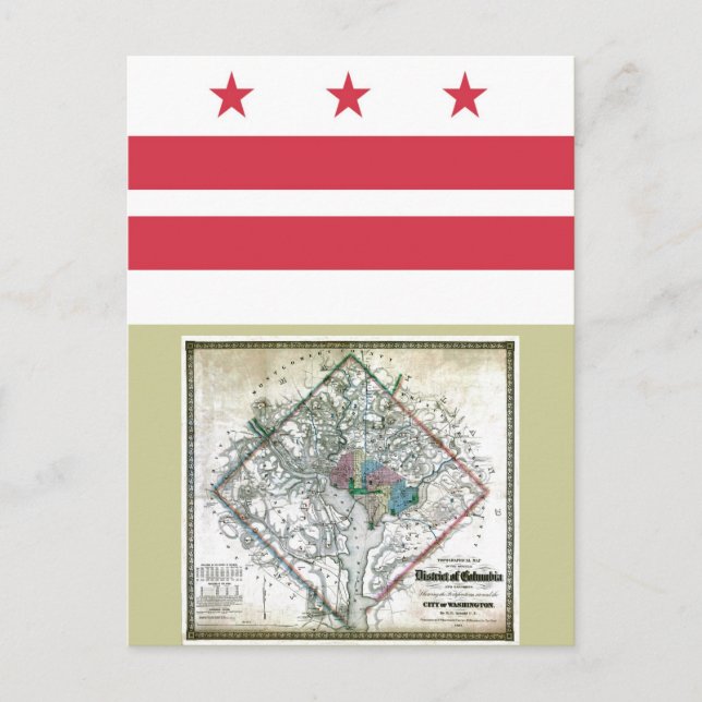 Washington DC  Map and Flag Postcard (Front)