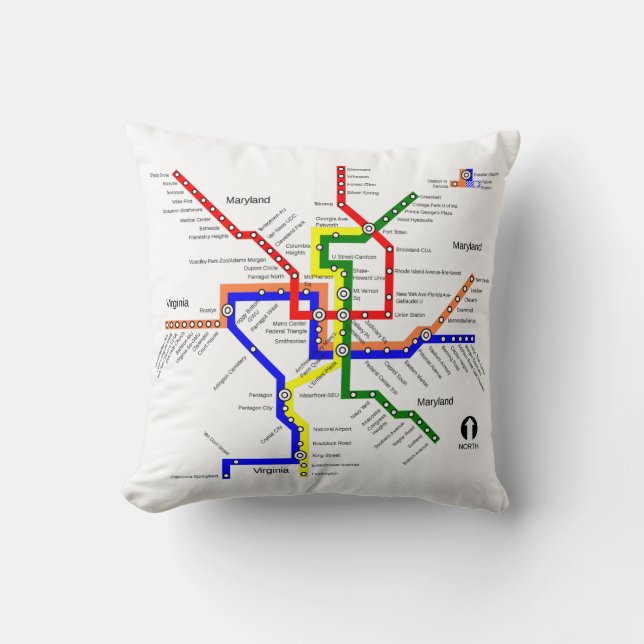 Washington DC Metro Subway Map Pillow (Front)