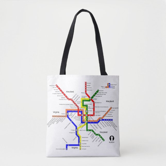 Washington DC Metro Subway Map Tote Bag (Front)