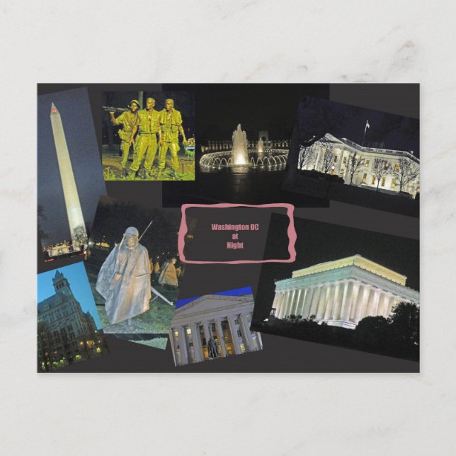 Washington DC Monuments at Night Postcard (Front)