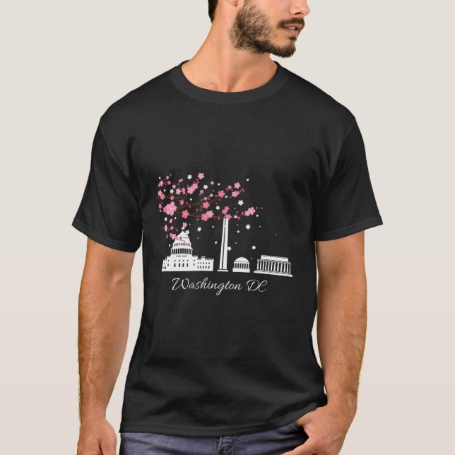Washington Dc Monuts Memorials Cherry Blossoms T-Shirt (Front)