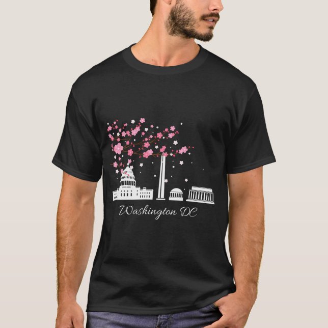 Washington Dc Monuts Memorials Cherry Blossoms T-Shirt (Front)