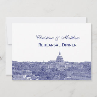 Washington DC Navy Skyline Silhouette Rehearsal Dn Invitation