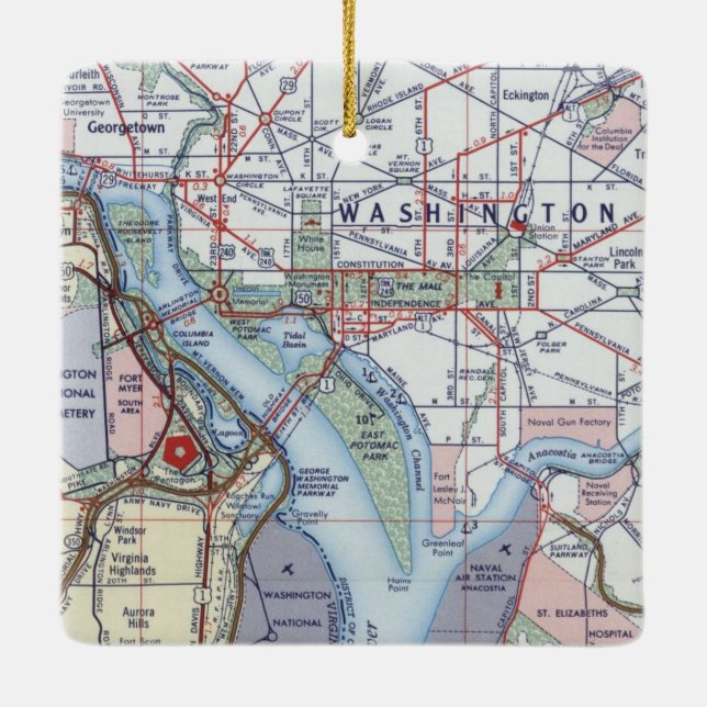 Washington DC Pentagon Retro Map Ceramic Ornament (Back)