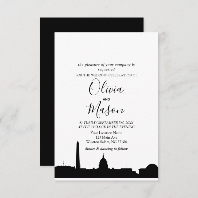 Washington DC Skyline Cityscape Wedding Invitation (Front/Back)