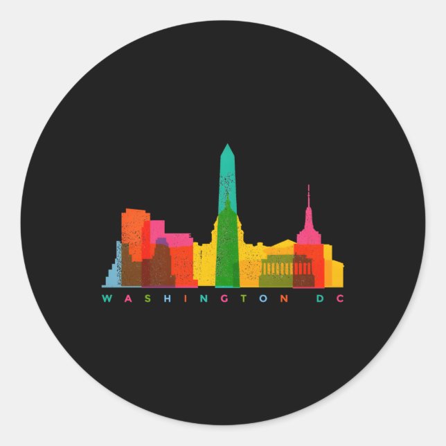 Washington Dc Skyline Colourful Washington Dc Classic Round Sticker (Front)