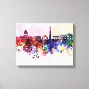 Washington DC skyline in watercolor background Canvas Print