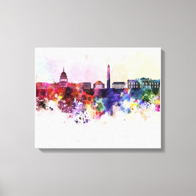 Washington DC skyline in watercolor background Canvas Print (Front)