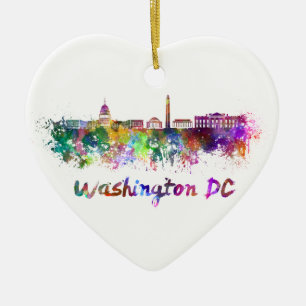 Washington DC skyline in watercolor Ceramic Tree Decoration