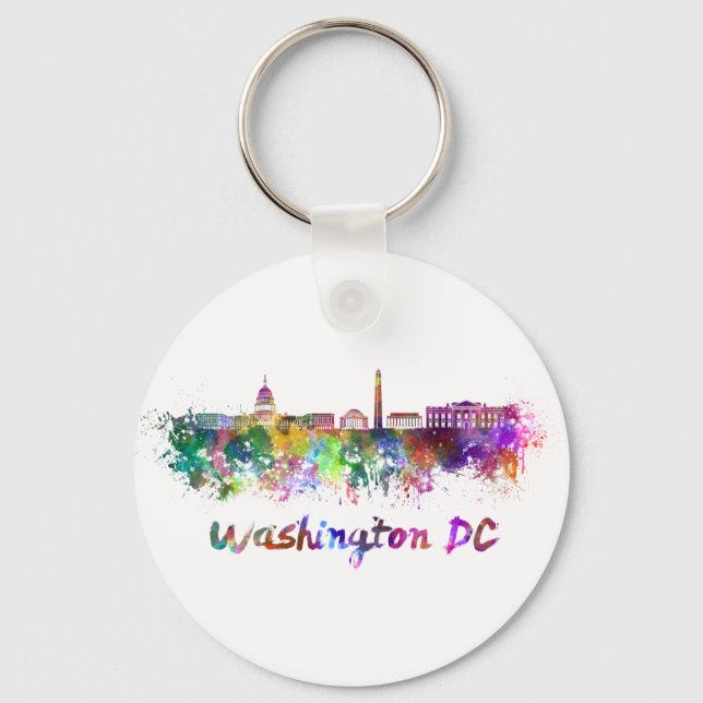 Washington DC skyline in watercolor Key Ring (Front)