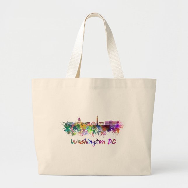 Washington DC skyline in watercolor Large Tote Bag (Front)
