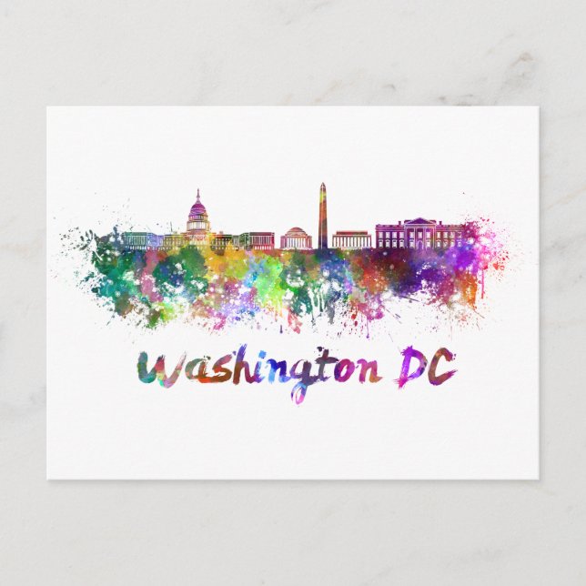 Washington DC skyline in watercolor Postcard (Front)
