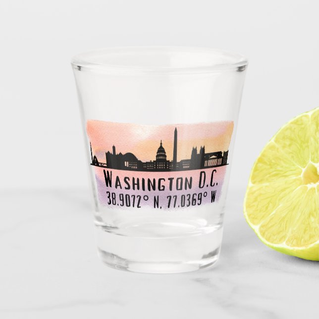 Washington DC Skyline Latitude and Longitude  Shot Glass (Front)