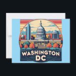 Washington DC Skyline Postcard<br><div class="desc">Show off your love for the nation's capital with this bold vintage-style Washington D.C. design. Featuring the iconic U.S. Capitol building, Washington Monument, and radiating sunburst in a retro Americana palette, this artwork blends history and style. Perfect for patriotic gifts, travel memorabilia, or collectors of U.S. cityscapes, this design captures...</div>