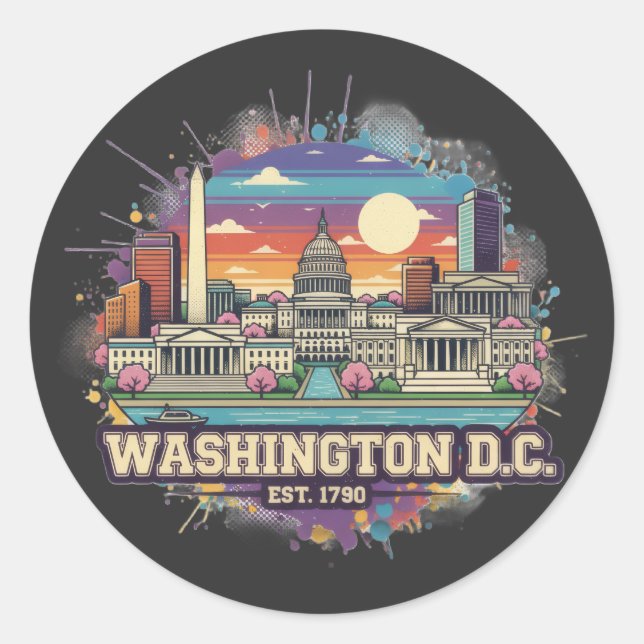 Washington DC Skyline | USA Capital City Pride Classic Round Sticker (Front)