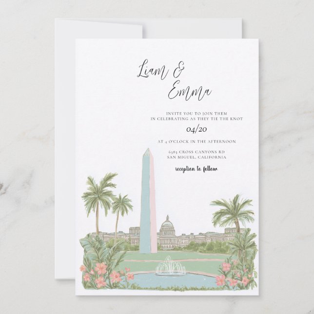 Washington DC Skyline Wedding Invitation (Front)