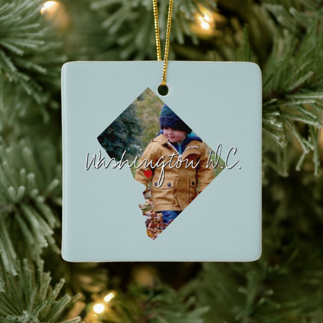 Washington DC State Photo insert and town name Ceramic Ornament (Tree)