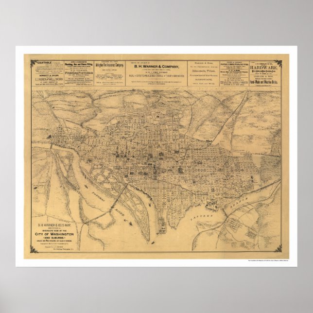 Washington DC & Suburbs Map by Gedney 1886 Poster (Front)
