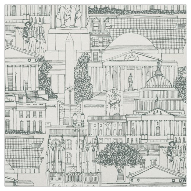 Washington DC toile balsam strong white Fabric (Swatch)