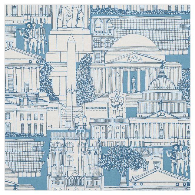 Washington DC toile blue Fabric (Swatch)