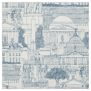 Washington DC toile cobalt strong white Fabric