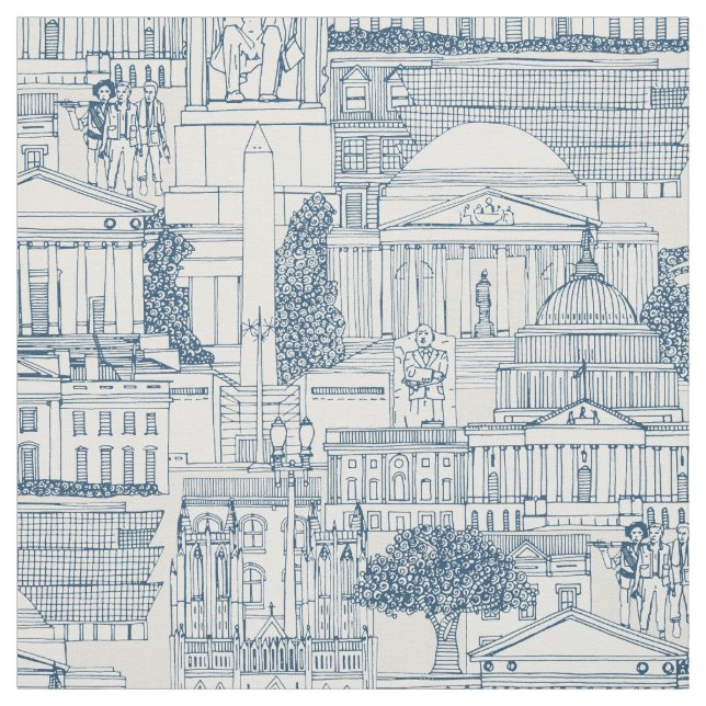 Washington DC toile cobalt strong white Fabric (Swatch)