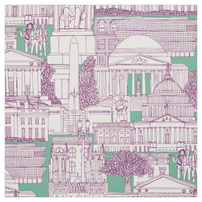 Washington DC toile purple peppermint Fabric (Swatch)