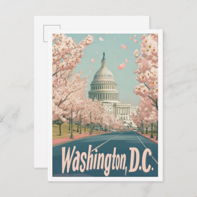 Washington DC USA Art Vintage Travel Illustration Postcard (Front/Back)