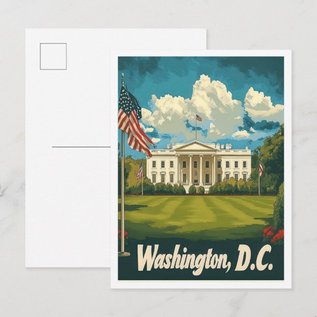 Washington DC USA Art Vintage Travel Illustration Postcard (Front/Back)
