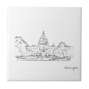 Washington DC USA Capitol Sketch Tile