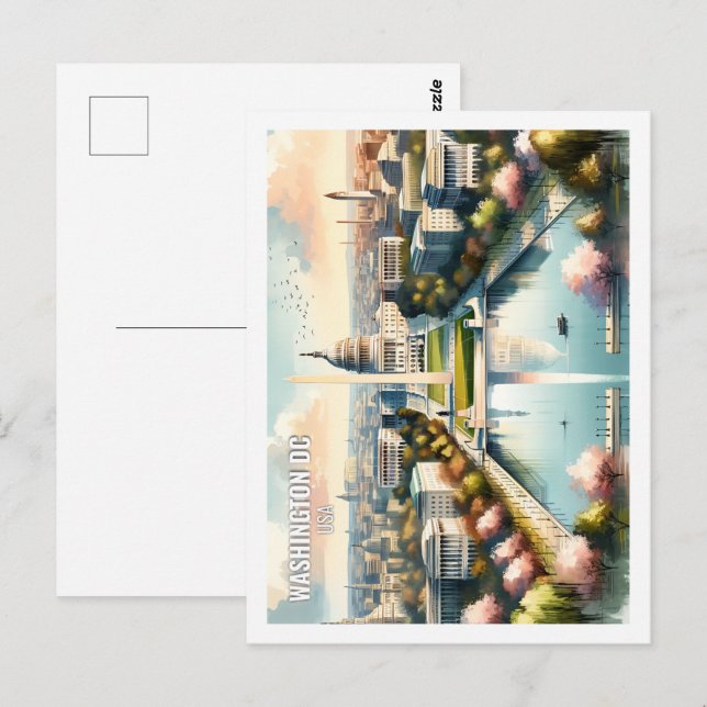 Washington DC USA Famous Travel Place watercolor Postcard (Front/Back)