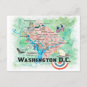 Washington DC USA Illustrated Map with Main Roads  Postcard