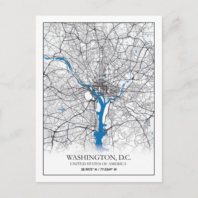 Washington DC USA Travel City Map Postcard (Front)