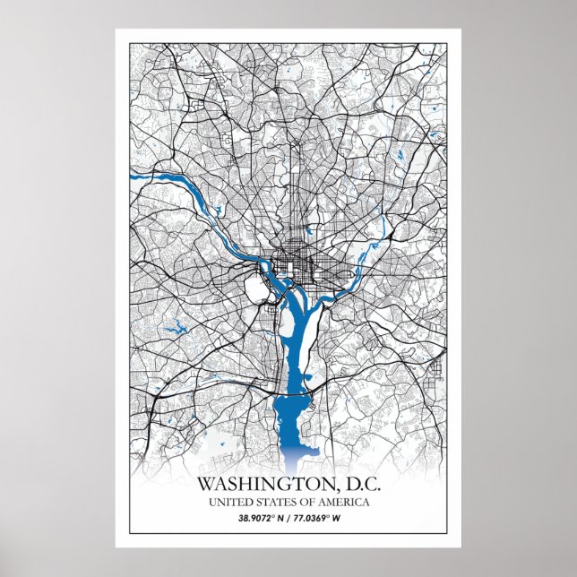Washington DC USA Travel City Map Poster (Front)