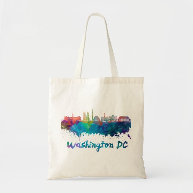 Washington DC V2 skyline in watercolor Tote Bag (Front)