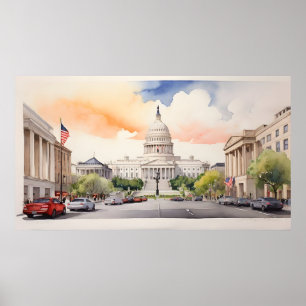 Washington DC watercolor art Poster