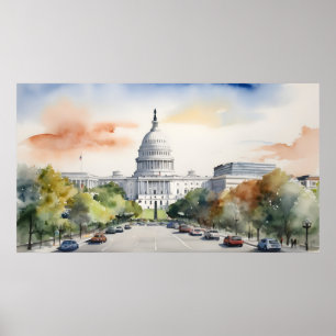Washington DC watercolor art Poster