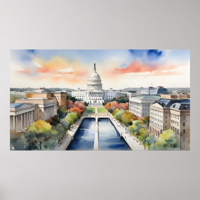 Washington DC watercolor art Poster (Front)