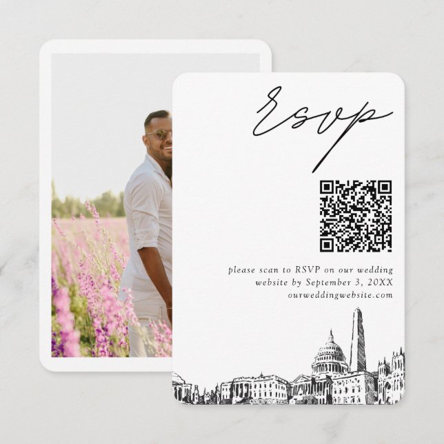 Washington DC Wedding Modern RSVP QR Code Enclosure Card (Front/Back)
