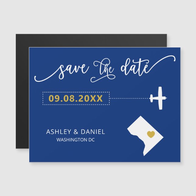 Washington DC Wedding Save the Date Card, Map Magnetic Invitation (Front/Back)