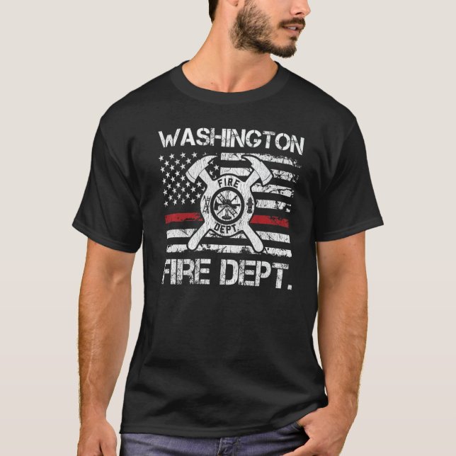 Washington Fire Department Thin Red Line Fireman T-Shirt (Front)